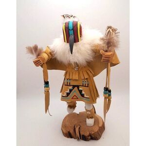 Tsitoto Figurine by Virginia Begay Wood Leather Fur Feathers Beads 10.5" - READ